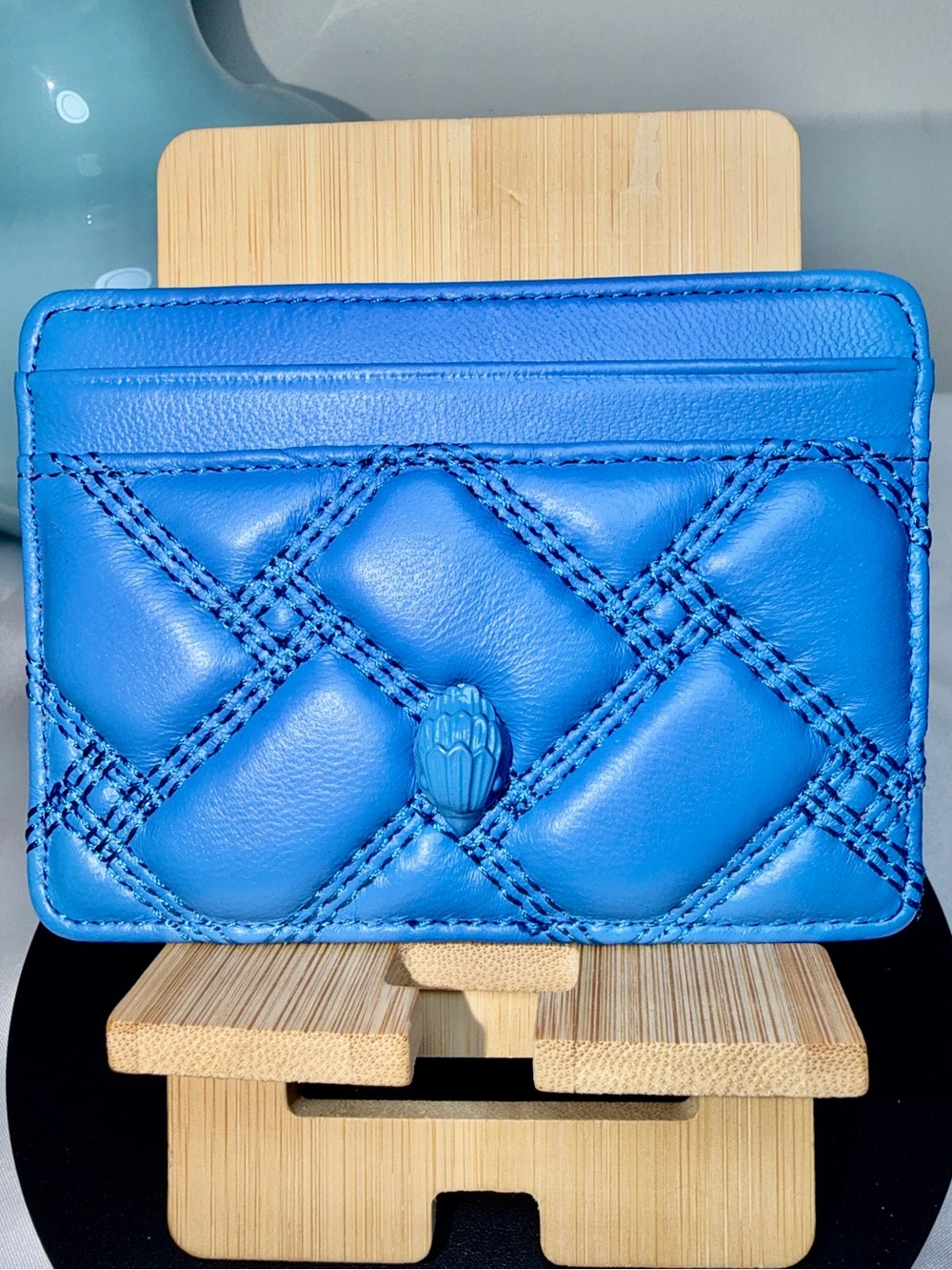 Kurt Geiger Quilted Blue Leather Card & Key Holder Like New